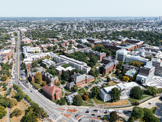 Bird eye view of Harvard Yard, Cambridge, Massachusetts, USA.