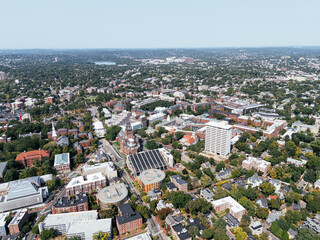 Bird eye view of Harvard Yard, Cambridge, Massachusetts, USA.