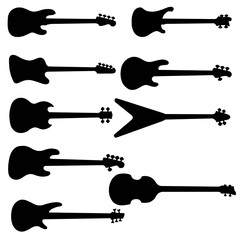 set of electric bass guitar models silhouette