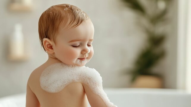 Loving parent tenderly applying moisturizing baby lotion to newborn s skin after a relaxing bath part of the post bath routine for nurturing care and bonding