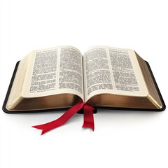 Obraz premium Open Antique Book with Red Ribbon Bookmark