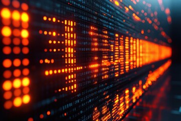 A digital display showcasing data in vibrant orange and black tones.