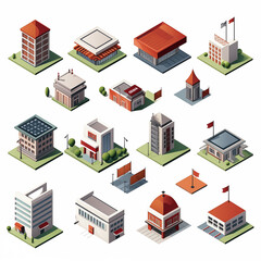 Set of modern isometric buildings and houses for sites and games