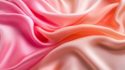 Obraz premium Flowing pink and peach silk fabric, soft texture. Elegant material and textile concept