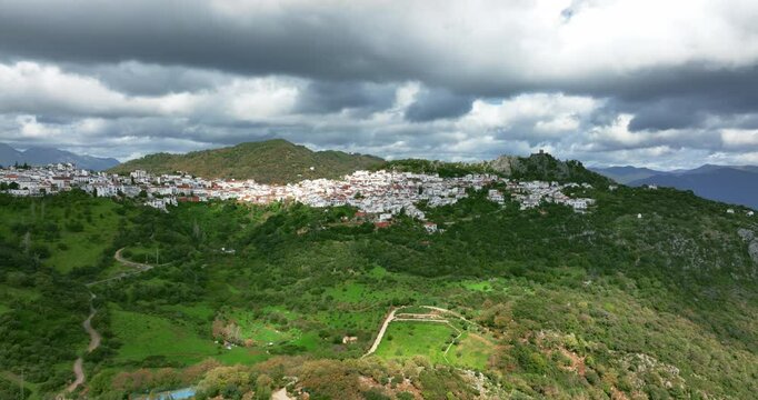 Beautiful cinematic drone view of Gauc&iacute;n City in the mountains of Spain, Europe. Cloud shadows are covering mountains around. High quality 4K prores footage.
