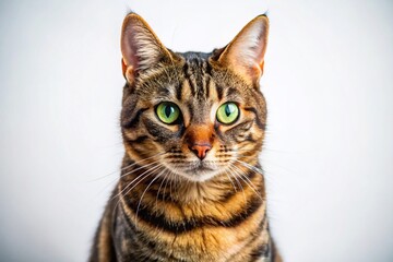 Fototapeta premium Short-Haired Tabby Cat Isolated on White Background for Macro Photography Showcase