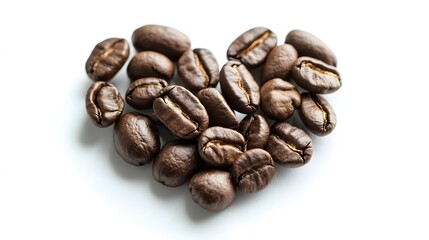 Fototapeta premium Heart shape of roasted coffee beans isolated on a white background.