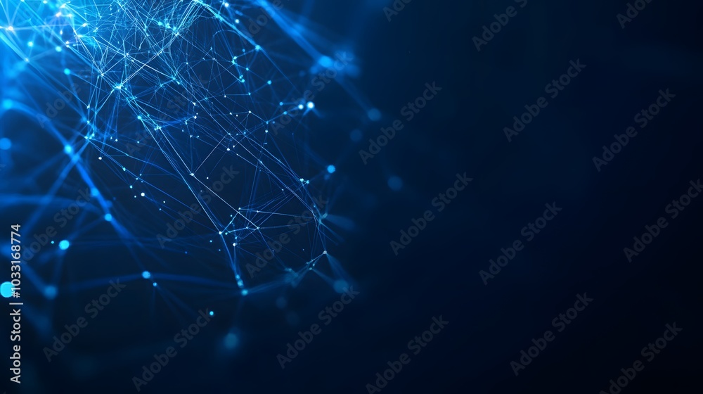 Sticker abstract blue network of lines and glowing points