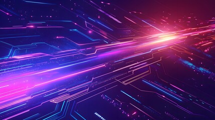 Abstract Neon Lines and Geometric Shapes in a Purple and Blue Color Scheme