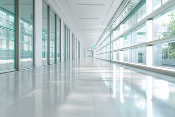 Bright hallway with panoramic glass walls