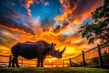 Fototapeta premium Sumatran Rhinoceros Silhouette in Captivity - Endangered Species Awareness