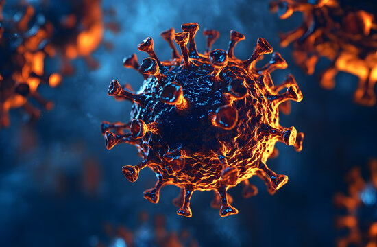 A highly detailed and realistic illustration of a virus cell, rendered in high definition