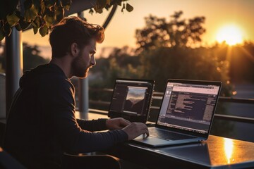 Software developer computer laptop adult.