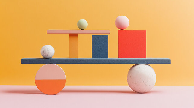 A visual representation of design principles like balance and hierarchy on a board