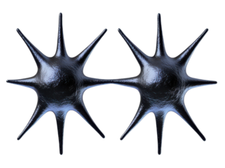 Abstract black star-like shapes, white isolate background