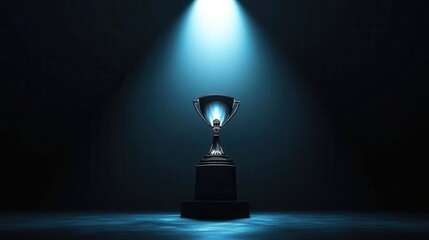 Shiny Silver Award on Dark Stage with Spotlight