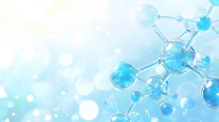 3D Render of a Molecule Against a Blue and White Bokeh Background