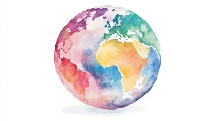 Fototapeta premium Watercolor Globe Illustration Earth World Map Geography Watercolor Painting Colorfu