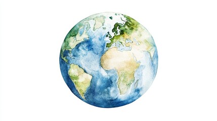 Obraz premium Watercolor Earth Globe Illustration World Map Soft Hues Isolated on White Background