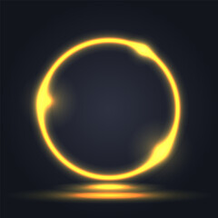 Golden frame sparkling ring with glitter on black background and blank space area