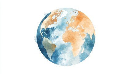 Obraz premium Watercolor Globe Illustration Earth Map with Continents