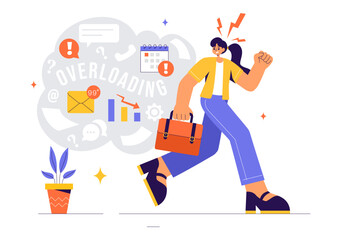 Overloading Vector Illustration of a Busy Employee Multitasking to Complete Numerous Documents and Digital Tasks in a Flat Style Cartoon Background