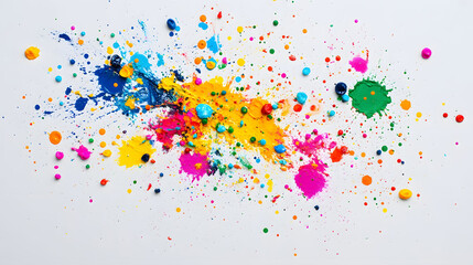 Vibrant splashes of paint on a clean white canvas, ideal for creative projects, backgrounds, and artistic designs