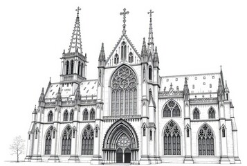 _ - A detailed drawing of a gothic cathedral, with intricate sto