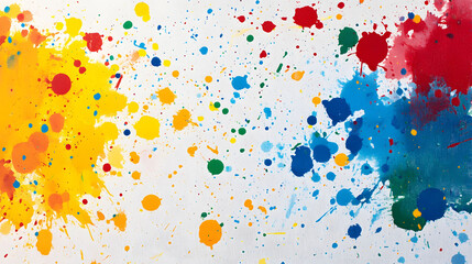 Vibrant paint splatter on a smooth surface, bold flat colors blending harmoniously, dynamic visual energy, creative expression in motion