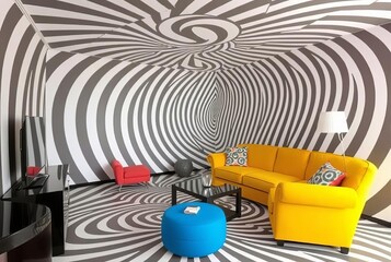 _ . Optical Illusion Room Furniture and walls designed to create