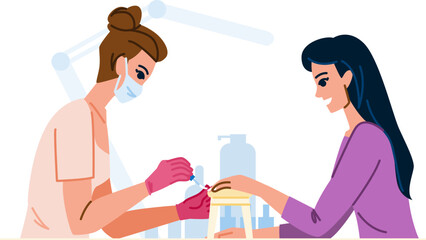 polish manicure nail care vector. cuticle pedicure, gel acrylic, buffer art polish manicure nail care character. people flat cartoon illustration