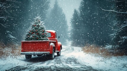 Old-Fashioned Truck in Snowy Winter Wonderland