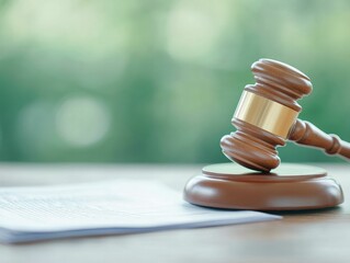 A close-up of a gavel next to a stack of court papers, representing legal disputes.