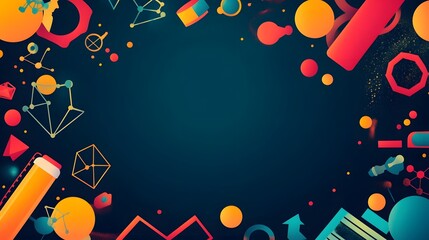 Fototapeta premium Abstract geometric design with vibrant colors and shapes on a dark blue background