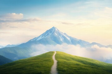 Fototapeta premium A mountain range, partially illuminated by sunlight and partially shrouded in shadow, representing the duality of achievement and setback.