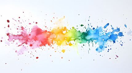 Naklejka premium Vibrant watercolour rainbow splashes on a clean white canvas, perfect for artistic backgrounds and colorful designs