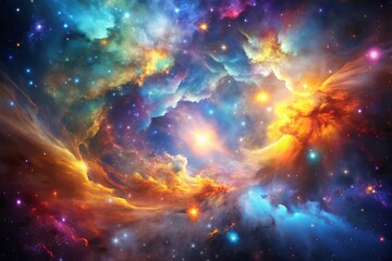 Fototapeta premium background with space - dreamlike sky view: anime wallpaper with beautiful flares and star falls, Generative AI