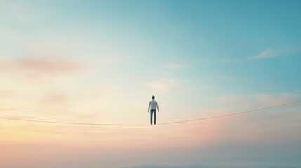 Fototapeta premium A tightrope walker silhouetted against the sky, navigating the delicate balance between triumph and downfall.