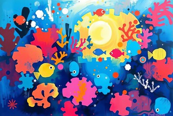 Great Barrier Reef Abstract painting inspired by the vibrant col