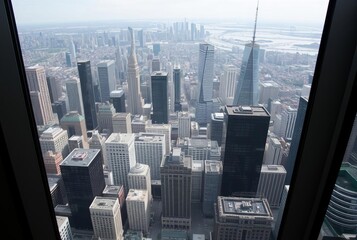 Looking down on the city from a high rise window ;