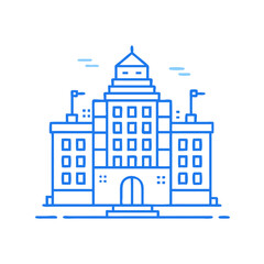 Fototapeta premium Government building with flags and architectural features illustrated in a modern style, blue colors, copy space 