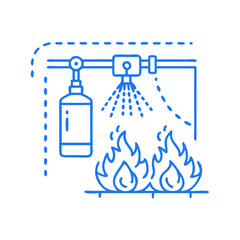 Fototapeta premium Fire safety equipment illustration with blue color, fire extinguisher and flames representation