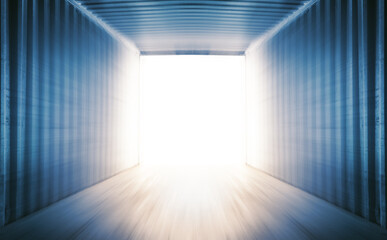 Empty Inside Blank Container Shipping. Square Room Space. Abstract Blurred Background. Cargo Container ships, Freight Truck Shipping Logistics Transportation.	
