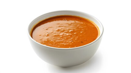 Delicious pumpkin cream soup in bowl on white background. 