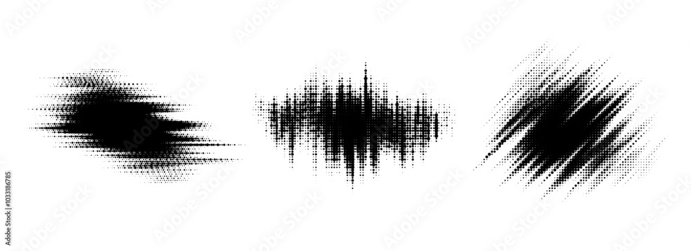 Poster glitch halftone line element set. dotted texture geometric form collection. grunge abstract comic po