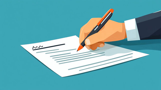 Hand signing on e-document for educational enrollment and registration.