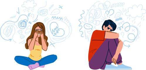 panic stress anxiety vector. overwhelm nerves, unease dread, apprehension restlessness panic stress anxiety character. people flat cartoon illustration