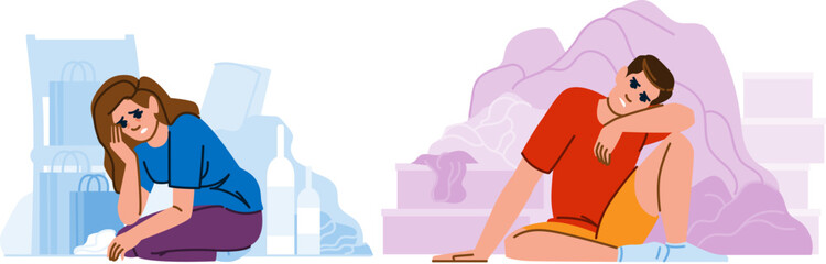 anxiety stress at home vector. tension overwhelm, pressure conflict, burnout exhaustion anxiety stress at home character. people flat cartoon illustration