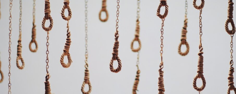 Eerie Repetition: Rows of Swinging Nooses in the Wind