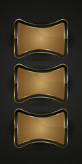 Set of three Luxury special shapes in Black and gold buttons design with premium gradient color, a group of three metallic sheen at the center. vector, illustration